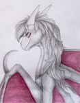  2016 all_fours dragon dreit eye_contact feral hair happy horn looking_at_viewer looking_back male mane naughty_face pencil_(artwork) portrait realistic reptile samantha-dragon scalie seductive seductive_eyes seductive_look seductive_smile shaded short_hair sitting sketch smile solo traditional_media_(artwork) western_dragon wings 