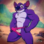 1:1 2024 4_fingers alien anthro blue_nose chest_tuft claws clothed clothing digital_drawing_(artwork) digital_media_(artwork) disney erection experiment_(lilo_and_stitch) fabfelipe featureless_chest finger_claws fingers fur fur_tuft genitals hi_res kneeling lilo_and_stitch male pecs penis pink_clothing pink_eyes pink_thong pink_underwear purple_body purple_fur snaggle_teeth solo thong thong_only tongue topless topless_anthro topless_male tuft underwear underwear_only vein veiny_penis