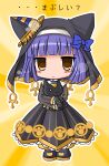  1girl akino_sakura animal ankh bastet_lore black_boots black_dress blue_hair blue_ribbon boots cat cat_girl chibi dress emil_chronicle_online hair_ribbon holding holding_animal holding_cat nun ribbon yellow_eyes 