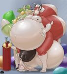 air_tank animate_inanimate anthro balloon balls balls_expansion belly belly_expansion big_balls big_belly big_chest big_penis big_tail blackfox85 blush bodily_fluids bottomwear bottomwear_around_one_leg bottomwear_down canid canine clothing clothing_around_one_leg colored dripping duo expansion eyes_closed female footwear fox gag genital_expansion genital_fluids genitals gin_(blackfox85) glistening glistening_body hand_on_belly heart_symbol hi_res high_heels hose hose_in_mouth hose_inflation huge_balls huge_belly huge_penis huge_tail hyper hyper_balls hyper_belly hyper_genitalia hyper_penis hyper_tail implied_popping inflatable inflation kissing_cheek larger_male living_inflatable male male_focus mammal midori_(blackfox85) motion_lines multicolored_body penis penis_expansion pin_needle precum precum_drip shoes shorts shorts_around_one_leg shorts_on_floor simple_background size_difference skull_accessory sweat sweatdrop tail tape tape_over_penis watermark wide_hips