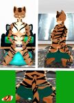 anthro blackreaper_bk201 butt_crush cushion duo felid female gaming green_eyes hi_res khajiit knuddelt_baeren looking_back male male/female mammal micro microsoft nude pillow pinup pose sitting sitting_on_another stripes the_elder_scrolls