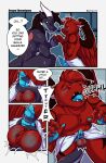 absurd_res aktiloth aktiloth_(character) anthro anthro_on_anthro back_scar ball ball_squeeze ball_tuft ball_tugging balls blue_penis bodily_fluids brown_body chest_tuft comic_panel dialogue dragon dripping ears_back ears_down english_text erection feathered_wings feathers firecracker_blaze forked_tongue genital_fluids genital_piercing genitals hand_holding hi_res horn knot knotted_penis leaking_precum locker locker_room locker_room_stall markings moan mythological_creature mythological_scalie mythology nodding nodding_head pawpads penis penis_piercing piercing pivoted_ears precum precum_drip precum_on_penis purple_body red_body red_eyes scalie scar sex speech_bubble squeezing sweat sweatdrop tail tail_around_penis tail_fetish tail_play tail_sex tailjob teardrop tears teary_eyes teeth text tongue towel towel_around_waist towel_only tuft wings