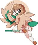  butt eyewear female glasses limepop mammal nintendo open_mouth pok&eacute;mon rowlet simple_background smile solo video_games wings young 