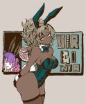  2girls animal_ear_hairband animal_ears bare_shoulders bow bowtie breasts cleavage covered_navel dark-skinned_female dark_skin detached_collar fake_animal_ears fake_tail fishnet_thighhighs fishnets gradient_hair hairband highleg highleg_leotard highres large_breasts leotard long_hair looking_at_viewer multicolored_hair multiple_girls nanasemomoka original pantyhose pink_hair playboy_bunny purple_hair rabbit_ear_hairband rabbit_ears rabbit_tail smile solo_focus strapless strapless_leotard tail thighhighs traditional_bowtie two-tone_hair white_wrist_cuffs wrist_cuffs yellow_eyes 