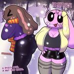 1:1 2024 anthro artist_name big_breasts big_butt biped black_sclera bottomwear breasts brown_body buried butt cinnamon_(oxyoxyoxyox) cleavage clothed clothing coat dialogue digital_drawing_(artwork) digital_media_(artwork) disembodied_penis duo_focus emanata english_text eyelashes eyes_closed facial_markings female floppy_ears front_view fully_clothed genitals group head_markings heart_symbol hi_res lagomorph legwear leporid long_ears lop_ears male mammal markings marshmallow_(oxyoxyoxyox) monotone_body motion_lines open_mouth open_smile outline outside oxyoxyoxyox penis pink_body plant rabbit scarf smile snow standing text thick_thighs thigh_highs topwear tree trio under_boob white_eyes winter