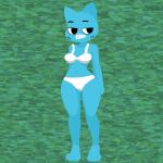 1:1 anthro anxietyfilledfluf blue_body blue_fur bra cartoon_network clothing fangs felid feline female fur mammal nicole_watterson panties solo teeth the_amazing_world_of_gumball underwear