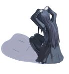  1girl ado_(utaite) black_coat black_hair black_pants cat_shadow_puppet_(meme) chando_(ado) coat commentary gloves ha-chan_(ado) highres kahuna90231217 long_hair long_sleeves meme pants sidelocks solo squatting utaite white_background white_gloves 