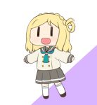  1girl black_eyes blonde_hair braid buttons chibi green_necktie grey_sailor_collar grey_skirt loafers long_hair long_sleeves love_live! love_live!_sunshine!! miyako_hito neckerchief necktie ohara_mari pleated_skirt sailor_collar school_uniform serafuku shoes simple_background skirt socks solo uranohoshi_school_uniform wavy_hair white_background winter_uniform 