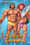  2boys abs alternate_costume animal animal_ears bad_id bad_twitter_id bara barefoot beard black_hair caineghis_(fire_emblem) character_name facial_hair fire_emblem fire_emblem:_path_of_radiance fire_emblem_heroes fish fishing_rod giffca_(fire_emblem) holding holding_animal holding_fish holding_fishing_rod large_pectorals male_focus male_swimwear multiple_boys mustache navel nipples open_clothes open_shirt paid_reward_available patreon_username pectorals print_male_swimwear red_hair swim_briefs topless_male zelo-lee 