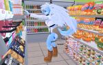 abdl anthro blort blue_body canid canine diaper discomfort english_text feathered_wings feathers feces fox full_diaper hi_res humanoid male male/male mammal soiled_diaper soiling stimkymattie store text unclean_diaper used_diaper wings