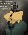 absurd_res ambiguous_gender big_breasts big_butt bottomwear breasts bulging_breasts butt clothed clothes_stretching clothing collared_shirt dialogue dress_shirt endoskeleton erect_nipples exposed_endoskeleton exposed_wires female five_nights_at_freddy&#039;s five_nights_at_freddy&#039;s:_secret_of_the_mimic five_nights_at_freddy&#039;s:_security_breach fully_clothed glitch green_bottomwear green_clothing green_skirt hands_on_crotch hi_res humanoid looking_at_viewer machine methados mimicking mimicry nipple_outline nipples nipples_visible_through_clothing robot scottgames shirt shoulderless_shirt simple_background skirt solo steel_wool_studios stretched_clothing stuttering talking_to_viewer teeth the_mimic_(fnaf) topwear wire yellow_clothing yellow_shirt yellow_topwear