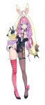  animal_ears black_leotard fake_animal_ears highres hololive hololive_dev_is kikirara_vivi leotard nonco pantyhose playboy_bunny rabbit_ears single_thighhigh strapless strapless_leotard thighhighs 