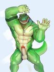  aliensymbol alligator armpits crocodilian glass humanoid_penis iceman1984 male muscular nude penis pose reptile rubbing_against scalie simple_background solo 