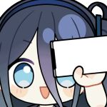  1girl :d animated animated_gif aqua_eyes aris_(blue_archive) blue_archive blue_archive_the_animation blue_hair blue_hairband blush_stickers cellphone chibi chunye_haruya copyright_logo copyright_name dot_nose hair_between_eyes hairband holding holding_phone long_bangs long_hair long_hair_between_eyes looking_at_viewer lowres one_side_up open_mouth phone portrait second-party_source simple_background smartphone smile solo transparent_background v-shaped_eyebrows white_background 