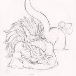 anthro balls bent_over brooklyn_(gargoyles) butt cyancoyote disembodied_penis disney erection gargoyle gargoyles genitals hair hi_res horn humanoid_genitalia humanoid_penis humanoid_pointy_ears looking_back male nude penis pointy_ears presenting presenting_hindquarters raised_tail scalie sketch smile solo tail traditional_media_(artwork)