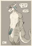anthro athletic athletic_anthro athletic_male bedroom_eyes blue_hair dialogue english_text fish flaccid genitals grey_arms grey_body grey_ears grey_legs grey_tail hair happy hi_res male male_anthro marine markings multicolored_hair narrowed_eyes naughty_face penis portrait pose seductive shark smile solo speech_bubble striped_arms striped_legs striped_markings striped_tail stripes tail tail_markings teeth text valthelewdtino