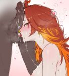  1boy 1girl absurdres commentary completely_nude cum cum_on_body cum_on_penis dark-skinned_male dark_skin genshin_impact heart hetero highres interracial licking licking_testicle long_hair mavuika_(genshin_impact) multicolored_hair nude oral orange_hair red_eyes red_hair simple_background spoken_heart symbol-only_commentary testicles two-tone_hair uncensored urellur very_long_hair white_background 