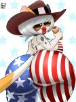 absurd_res american_flag anthro big_breasts big_butt breasts butt calico_cat clothing domestic_cat felid feline felis female food glasse gomezcat hat headgear headwear hi_res hot_dog huge_breasts huge_butt karen_calico leggings legwear lips mammal mature_female solo star texas thick_lips united_states_of_america