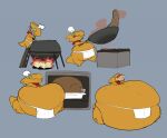 2021 3_fingers 3_toes ambiguous_gender anthro appliance apron apron_only belly big_belly bodily_fluids boil cauldron chef_hat clothing cooking cookware digital_media_(artwork) digitigrade drooling feet fingers fire flesh_fang food front_view frying_pan green_eyes grey_background hand_on_own_belly hat headgear headwear holding_food holding_object holding_tool horn huge_belly hyper hyper_belly kerchief kitchen_appliance kitchen_utensils kobold ladle looking_at_viewer meat mostly_nude neckerchief neckwear obese orange_body orange_skin oven overweight red_kerchief red_neckerchief saliva saphiros scalie sequence side_view simple_background sitting smile solo standing steam step_ladder stove sweat sweaty_belly sweaty_face tail toes tongue tongue_out tools weight_gain white_apron white_clothing white_hat white_headwear
