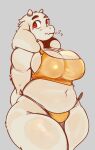 2025 2_horns absurd_res anthro arm_tuft belly big_breasts big_eyes bikini bikini_bottom biped black_blush black_eyebrows blush blush_lines boss_monster_(undertale) bovid breasts caprine cleavage cleavage_overflow clothed clothed_anthro clothed_female clothing crop_top digital_drawing_(artwork) digital_media_(artwork) dubetta. ear_tuft eyebrows female fur fur_tuft glistening glistening_belly glistening_body glistening_clothing glistening_crop_top glistening_eyes glistening_fur glistening_legs glistening_shirt glistening_thighs glistening_topwear goat grey_background hand_behind_back hi_res horn iris leg_tuft legs_together light_body light_fur looking_aside mammal mature_anthro mature_female monotone_background monotone_body monotone_fur mouth_closed navel portrait pupils red_eyes shirt short_horn side-tie_bikini side-tie_clothing side-tie_swimwear simple_background skimpy slightly_chubby slightly_chubby_anthro slightly_chubby_female small_horn snout solo standing string_bikini swimwear thick_eyebrows thick_thighs thigh_tuft three-quarter_portrait three-quarter_view topwear toriel tuft two-piece_swimsuit undertale undertale_(series) white_body white_breasts white_ears white_fur white_horn white_sclera yellow_bikini yellow_bikini_bottom yellow_clothing yellow_crop_top yellow_shirt yellow_swimwear yellow_topwear
