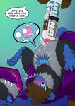 ambiguous_gender anthro anthro_on_feral arm_bondage artificial_insemination bdsm bestiality blue_body blue_eyes blue_skin blush blush_lines bodily_fluids bondage bound brown_hair circe_(pankallisti) clothing countershading cum cum_drip cum_in_vagina cum_inside dripping duo english_text extreme_size_difference fallout female female_feral feral feral_penetrated fur genital_fluids gloves grey_body grey_fur hair handwear hi_res holding_character impregnation in_hand internal latex latex_clothing latex_gloves latex_handwear mammal micro microsoft murid murine night_stalker_(fallout) pankallisti penetration rat rodent size_difference smaller_female syringe text trans_(lore) trans_woman_(lore) upside_down vaginal vaginal_penetration zip_tie