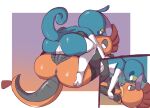 2025 2_toes after_kiss anthro anthro_on_anthro anthrofied anus armwear big_butt biped blue_body blue_skin blue_tail blush bodily_fluids border breasts butt cheek_spot clothed clothed_anthro clothed_female clothing curled_tail cutaway digital_media_(artwork) drizzile duo elbow_gloves eye_contact feet female female/female female_anthro female_on_bottom female_on_top generation_5_pokemon generation_8_pokemon genitals glistening glistening_butt glistening_head gloves gradient_background grey_anus grey_body grey_skin grey_tail half-closed_eyes handwear hi_res holding_partner legwear looking_at_another looking_at_partner lying medium_breasts mohawk mostly_nude_anthro mostly_nude_female multicolored_body multicolored_skin narrowed_eyes nintendo nipples no_sclera on_back on_bottom on_top open_mouth orange_body orange_skin orange_tail outside_border pink_anus plump_labia pokemon pokemon_(species) pokemorph pseudo_hair pupils pussy_stacking raised_tail saliva saliva_string scrafty sex shaded simple_background stockings tail tapering_tail thick_thighs thigh_highs toes tribadism two_tone_body two_tone_skin two_tone_tail vaginal vono vulva white_armwear white_body white_border white_clothing white_elbow_gloves white_eyes white_gloves white_handwear white_legwear white_skin white_thigh_highs