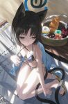  863255464 absurdres animal_ears bare_shoulders bikini black_hair black_halo blue_archive blue_halo breasts cat_ears cat_girl cat_tail halo highres kikyou_(blue_archive) kikyou_(swimsuit)_(blue_archive) multicolored_halo official_alternate_costume swimsuit tail thighs two-tone_halo 