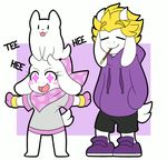  animated annoying_dog_(undertale) asgore_dreemurr bandanna blonde_hair clothed clothing dialogue dress english_text friisans gloves group hair hoodie pocky shorts sneakers switchtale text toriel underswap undertale video_games 