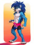 anthro bisexual_pride_colors black_nose blue_body blue_fur blue_hair bodily_fluids clothed clothing erection erection_under_clothing eulipotyphlan fur genital_fluids gradient_background green_eyes hair half-length_portrait hedgehog hi_res lgbt_pride male male_anthro mammal portrait precum precum_through_clothing precum_through_underwear pride_colors simple_background solo standing topless underwear wet wet_clothing white_body white_fur yookie zing_(character)