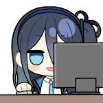  1girl :d animated animated_gif aqua_eyes aqua_necktie aris_(blue_archive) black_jacket blood blood_from_mouth blue_archive blue_hair blue_hairband blue_jacket blush_stickers chibi chunye_haruya collared_shirt computer computer_mouse desk dot_nose hair_between_eyes hairband holding_computer_mouse jacket long_bangs long_hair long_hair_between_eyes lowres monitor multicolored_jacket necktie no_pupils one_side_up open_clothes open_jacket open_mouth school_uniform second-party_source shaded_face shirt simple_background smile solo transparent_background upper_body v-shaped_eyebrows white_jacket white_shirt 