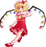  1girl alphes_(style) ascot blonde_hair blush closed_mouth collar collarbone commentary_request crystal crystal_wings dairi flandre_scarlet frilled_collar frills full_body hat hat_ribbon large_variant_set looking_at_viewer mary_janes medium_hair mob_cap multicolored_wings parody puffy_short_sleeves puffy_sleeves red_eyes red_shoes red_skirt red_vest ribbon shirt shoes short_sleeves side_ponytail skirt skirt_set solo style_parody tachi-e touhou transparent_background variant_set vest white_hat white_shirt wings yellow_ascot 