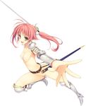  absurdres armor armored_boots boots breasts brown_eyes highres kazama_akari koikishi_purely_kiss no_bra pink_hair simple_background small_breasts solo sword twintails weapon white_background yuuki_hagure 