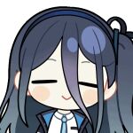  1girl :&gt; animated animated_gif aqua_necktie aris_(blue_archive) black_jacket blue_archive blue_hair blue_hairband blue_jacket blush_stickers chibi chunye_haruya closed_eyes closed_mouth collared_shirt dot_nose facing_viewer hair_between_eyes hairband jacket long_bangs long_hair long_hair_between_eyes lowres multicolored_jacket necktie one_side_up open_clothes open_jacket school_uniform second-party_source shirt simple_background smile solo teardrop transparent_background upper_body white_jacket white_shirt 