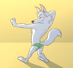  balls blush brown_eyes butt canine clothed clothing crossdressing disney gary_(zootopia) grin ladysomnambule male mammal panties pose smile underwear wolf zootopia 