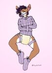 absurd_res anthro bodily_fluids booties deer diana_(ominousfurry210) diaper ear_piercing ear_ring female floofnfluff gag genital_fluids hi_res mammal object_in_mouth pacifier pacifier_gag pacifier_in_mouth piercing restraints ring_piercing solo straitjacket submissive submissive_anthro submissive_female unclean_diaper urine used_diaper wet_diaper
