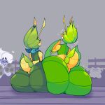 2024 3:4 ambiguous_gender antennae_(anatomy) anthro arthropod arthropod_abdomen artist_name asking asking_another ass_to_ass big_butt blue_kerchief blush bottom_heavy butt butt_size_difference colored confusion curvy_figure digital_drawing_(artwork) digital_media_(artwork) dozighost duo elemental_creature emanata english_text exoskeleton fence fleur_(dozighost) flora_fauna flower_hands generation_5_pokemon glistening glistening_body glistening_butt glistening_skin glistening_thighs goo_creature grass green_body green_skin group heart_symbol huge_butt kaomoji kerchief leaf leaf_arms leavanny levi_(dozighost) looking_back male multicolored_body neckwear nintendo nude open_mouth outside peach_emoji pear-shaped_figure plant pokemon pokemon_(species) shaded shadow signature simple_background simple_eyes simple_face sitting slime smile smirk smug speech_bubble standing tail text thick_thighs thought_bubble two_tone_body watermark wide_hips yellow_body yellow_skin