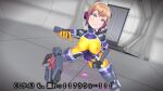  1girl 3d agent_mirai blender_(medium) blue_eyes blush bodysuit breasts brown_hair clenched_teeth covered_nipples gun highres impossible_bodysuit impossible_clothes large_breasts latex mind_control mirai_(agent_mirai) multicolored_hair nipples object_insertion personality_excrement pussy_juice rolling_eyes sex_toy short_hair skin_tight solo teeth umaaji_lady_mk2 weapon 