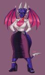  absurd_res activision anklet anthro big_breasts breasts cleavage clothed clothing cynder dragon ear_piercing ear_ring female footwear hands_on_hips hi_res horn jamoart jewelry membrane_(anatomy) membranous_wings mythological_creature mythological_scalie mythology necklace non-mammal_breasts piercing ring_piercing scalie secretary solo spyro_the_dragon wedge_(footwear) wide_hips wings 