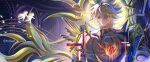  2boys alternate_form asymmetrical_wings black_shirt black_wings blonde_hair cracked_skin hair_between_eyes halo halo_behind_head hashtag-only_commentary heart_(organ) highres honkai:_star_rail honkai_(series) male_focus material_growth meochymte multiple_boys mydei_(honkai:_star_rail) phainon_(honkai:_star_rail) shirt short_hair silhouette tears tears_from_one_eye torn_clothes torn_shirt wings yellow_blood yellow_eyes yellow_wings 