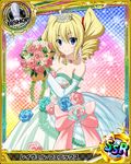  artist_request bishop_(chess) blonde_hair blue_eyes bouquet breasts card_(medium) character_name chess_piece cleavage dress drill_hair flower gloves high_school_dxd looking_at_viewer medium_breasts official_art ravel_phenex smile solo trading_card twin_drills twintails 