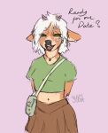 anthro antlers bag bottomwear brown_body brown_fur clothing crop_top deer ear_piercing ear_ring fangs fashion female flower fur green_eyes hair horn inviting_viewer jewelry mammal markings necklace piercing plant ring_piercing shirt skirt solo tan_body tan_fur teeth topwear white_hair yan yan_(character)