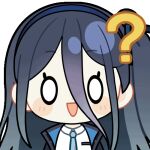  0_0 1girl :d ? animated animated_gif aqua_necktie aris_(blue_archive) black_jacket blinking blue_archive blue_hair blue_hairband blue_jacket blush_stickers chibi chunye_haruya collared_shirt dot_nose hair_between_eyes hairband jacket long_bangs long_hair long_hair_between_eyes looking_at_viewer lowres multicolored_jacket necktie one_side_up open_clothes open_jacket open_mouth school_uniform second-party_source shirt simple_background smile solo transparent_background upper_body white_jacket white_shirt 