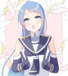  1girl black_neckerchief blue_eyes blue_hair blush double_v elbow_gloves gloves happy_birthday kantai_collection kisaragi_kanata long_hair looking_at_viewer neckerchief open_mouth pink_background sailor_collar samidare_(kancolle) school_uniform serafuku shirt skirt sleeveless sleeveless_shirt smile solo upper_body v very_long_hair white_serafuku 