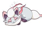  1other blush blush_stickers closed_eyes commentary highres hisuian_zorua lying no_humans on_stomach pokemon pokemon_(creature) pokemon_focus shadow sleeping solo solo_focus symbol-only_commentary tl_peng white_background zzz 