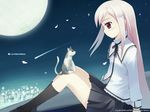  cat long_hair long_sleeves lucy_maria_misora moon pink_hair red_eyes sky solo to_heart_2 wallpaper 