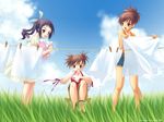  bubble clothes_pin clothesline grass highres laundry multiple_girls original takigawa_yuu wallpaper wind 