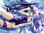  adjusting_clothes adjusting_swimsuit blue blue_hair blush dolphin gradient_hair green_eyes iriya_kana iriya_no_sora_ufo_no_natsu komatsu_eiji legband long_hair looking_back multicolored_hair one-piece_swimsuit one-piece_tan pool purple_hair school_swimsuit shallow_water solo sparkle swimsuit tan tanline water wet 