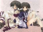  ainu_clothes animal_ears aruruw dog_ears eruruw highres leaf_(studio) long_sleeves mitsumi_misato multiple_girls utawareru_mono wallpaper 