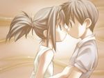  1girl boku_to_bokura_no_natsu character_request child eye_contact fue_(tsuzuku) game_cg imminent_kiss kiss looking_at_another wallpaper 