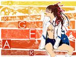  air_gear bag bikini_top breasts brown_hair candy cleavage colorized food front-tie_top glasses hair_ribbon highres kneehighs lollipop long_hair loose_socks medium_breasts mouth_hold navel necktie noyamano_ringo one_eye_closed oogure_ito open_clothes open_shirt ribbon school_bag school_uniform shirt sitting skirt socks solo star twintails wallpaper 